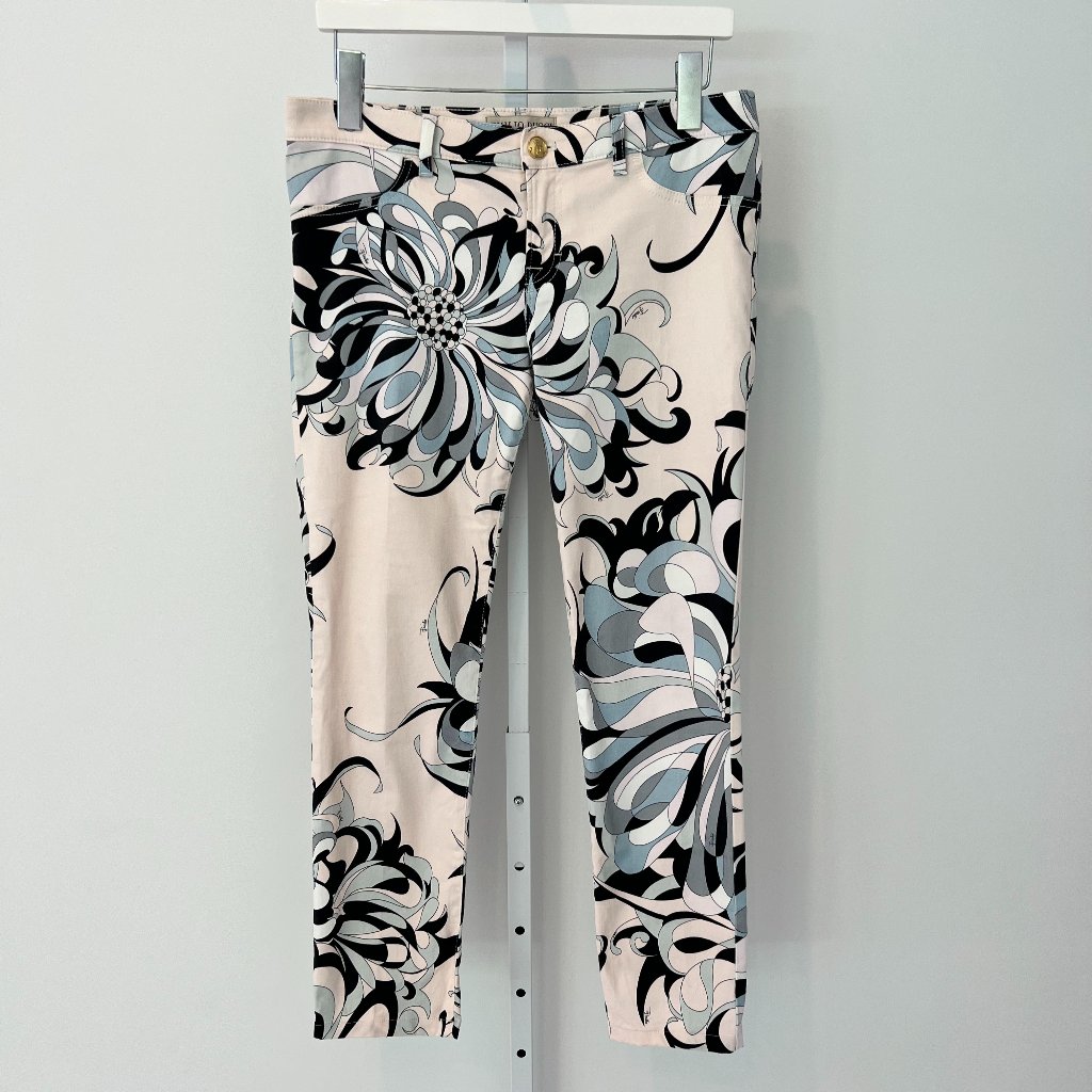 Emilio Pucci Pink Floral Jeans Size It 42 / Us 8